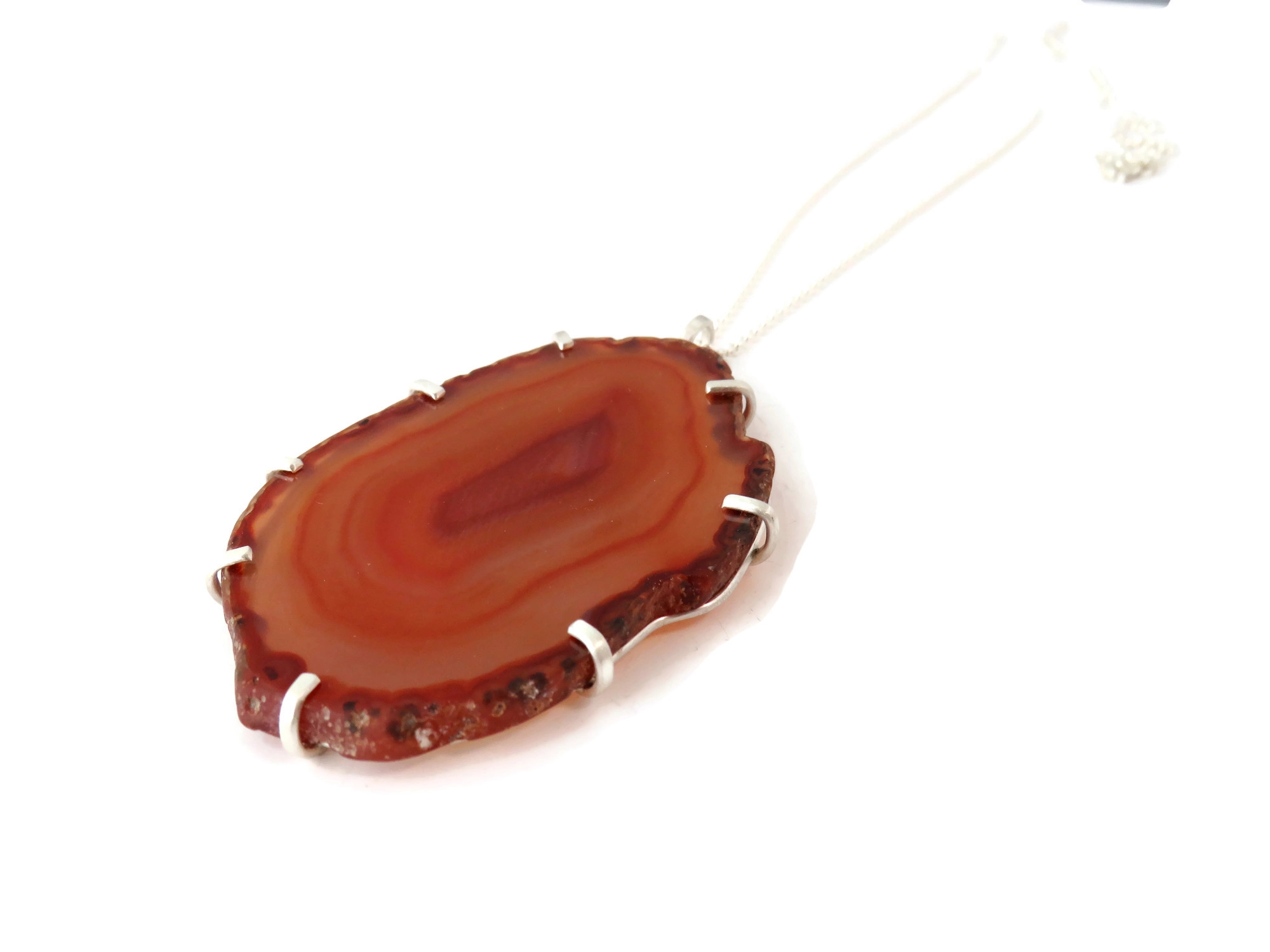 Large Agate Silver Pendant Necklace