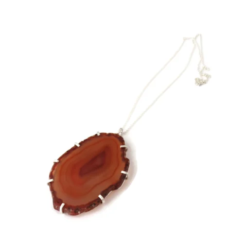 Large Agate Silver Pendant Necklace