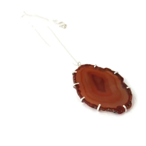Large Agate Silver Pendant Necklace