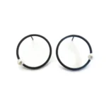 Oxidized Silver Circle Earrings with Freshwater Pearl