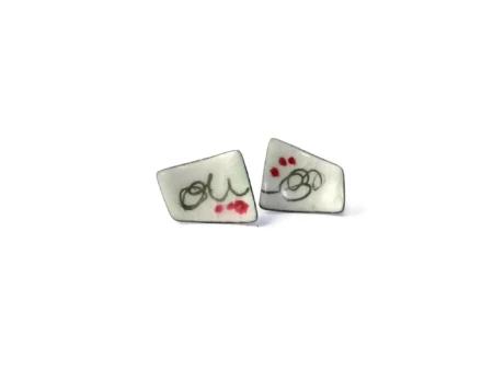 Abstract Enamel Oxidized Silver Earrings