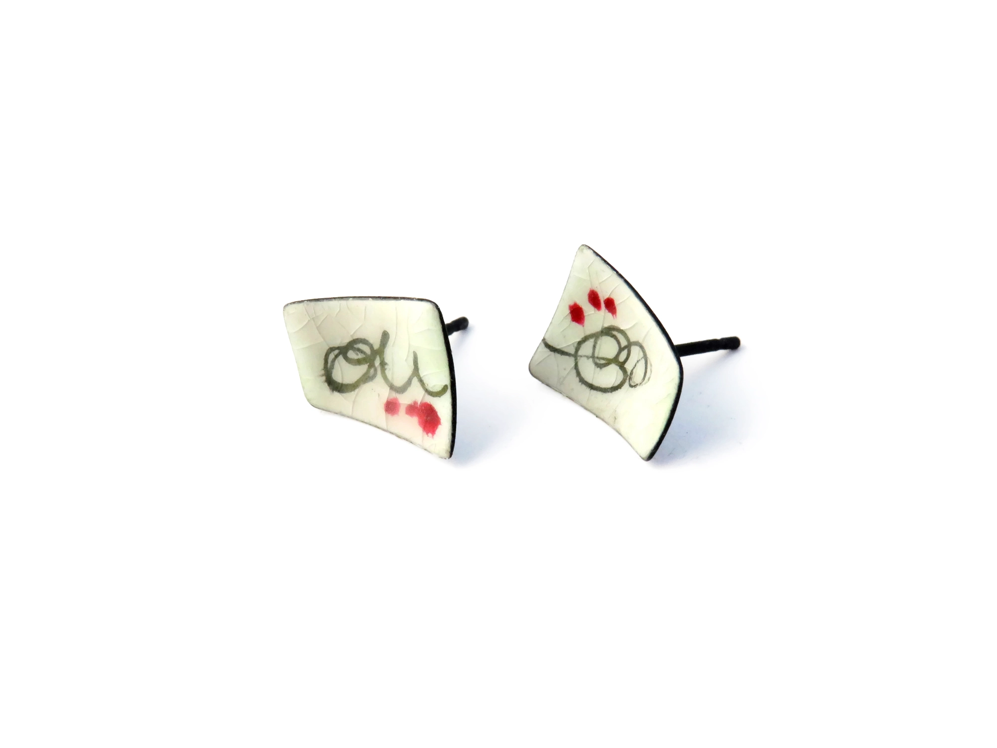 Abstract Enamel Oxidized Silver Earrings