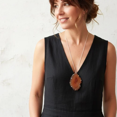 Large Agate Silver Pendant Necklace