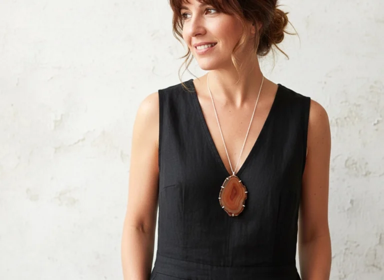 Large Agate Silver Pendant Necklace