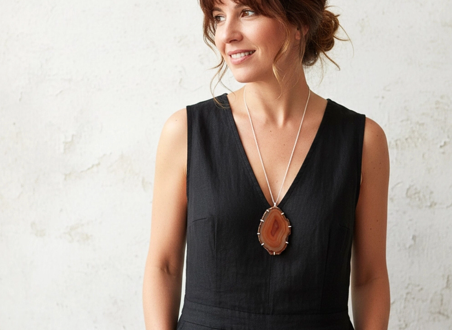 Large Agate Silver Pendant Necklace