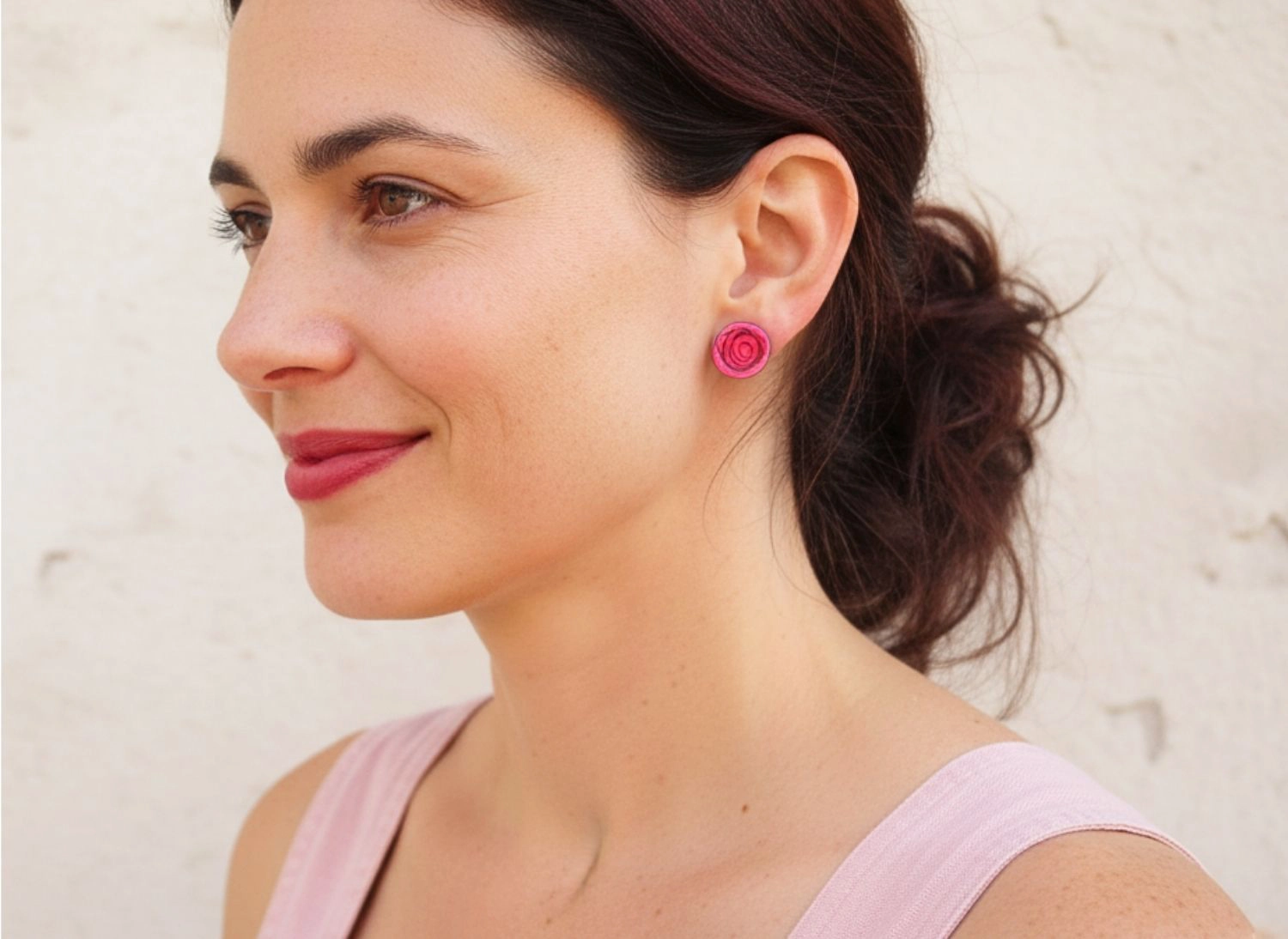 Hot Pink Enameled Oxidized Silver Earrings