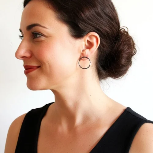 Oxidized Silver Circle Earrings with Freshwater Pearl