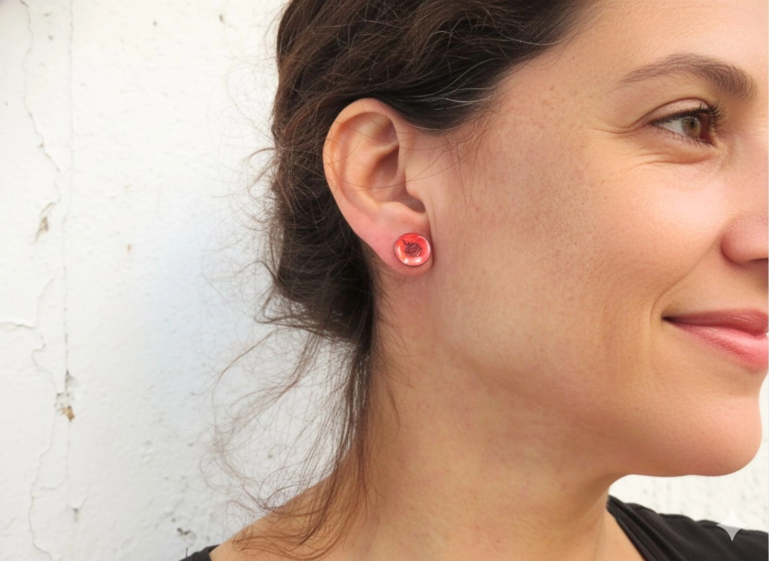 Hand Painted Enamel Studs in Oxidized Silver