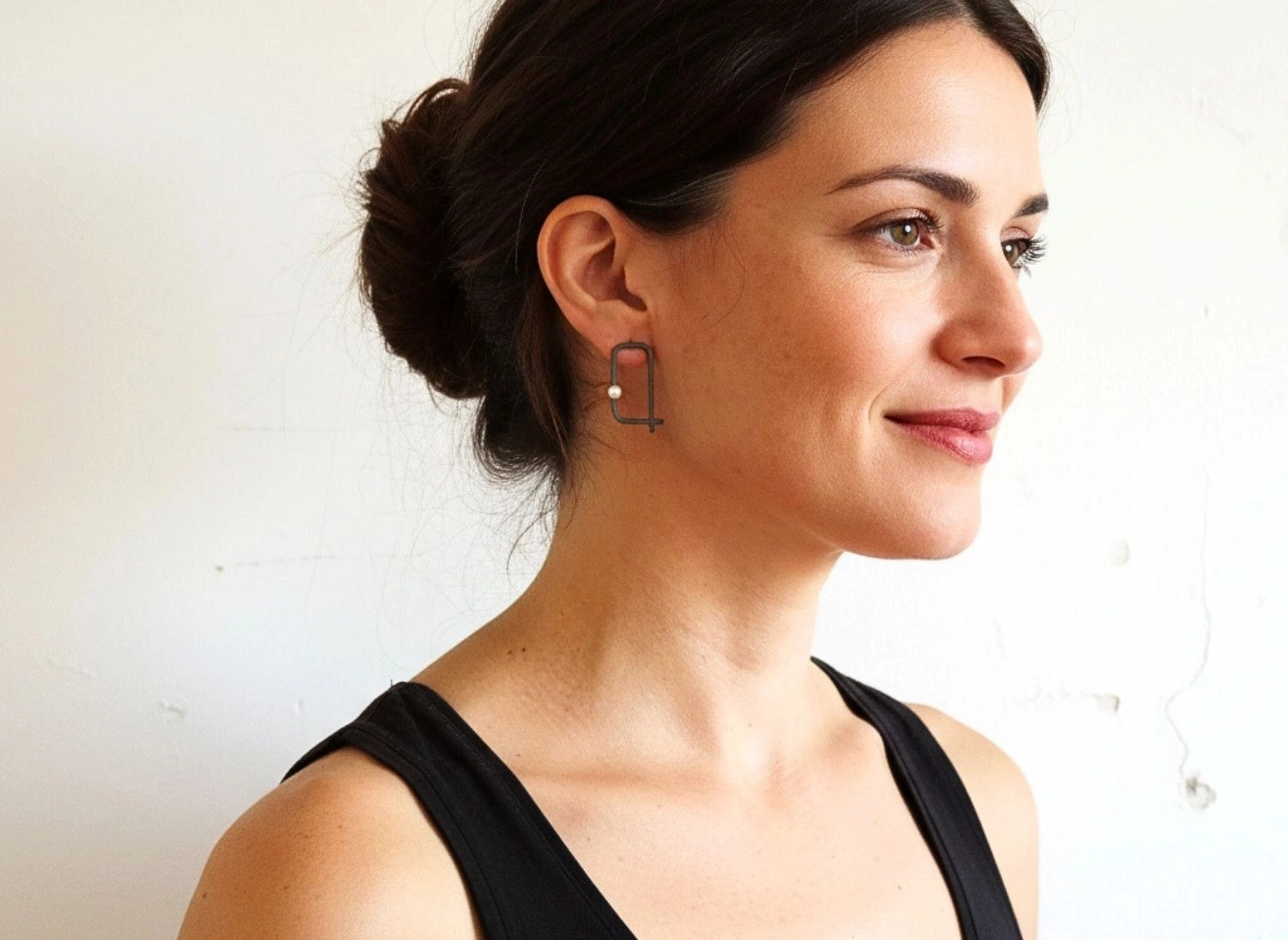 Oxidized Silver Geometric Earrings with Freshwater Pearl