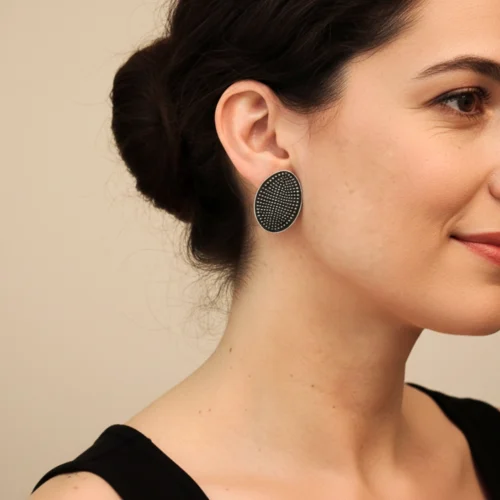 Patinated Bronze Oval Stud Earrings