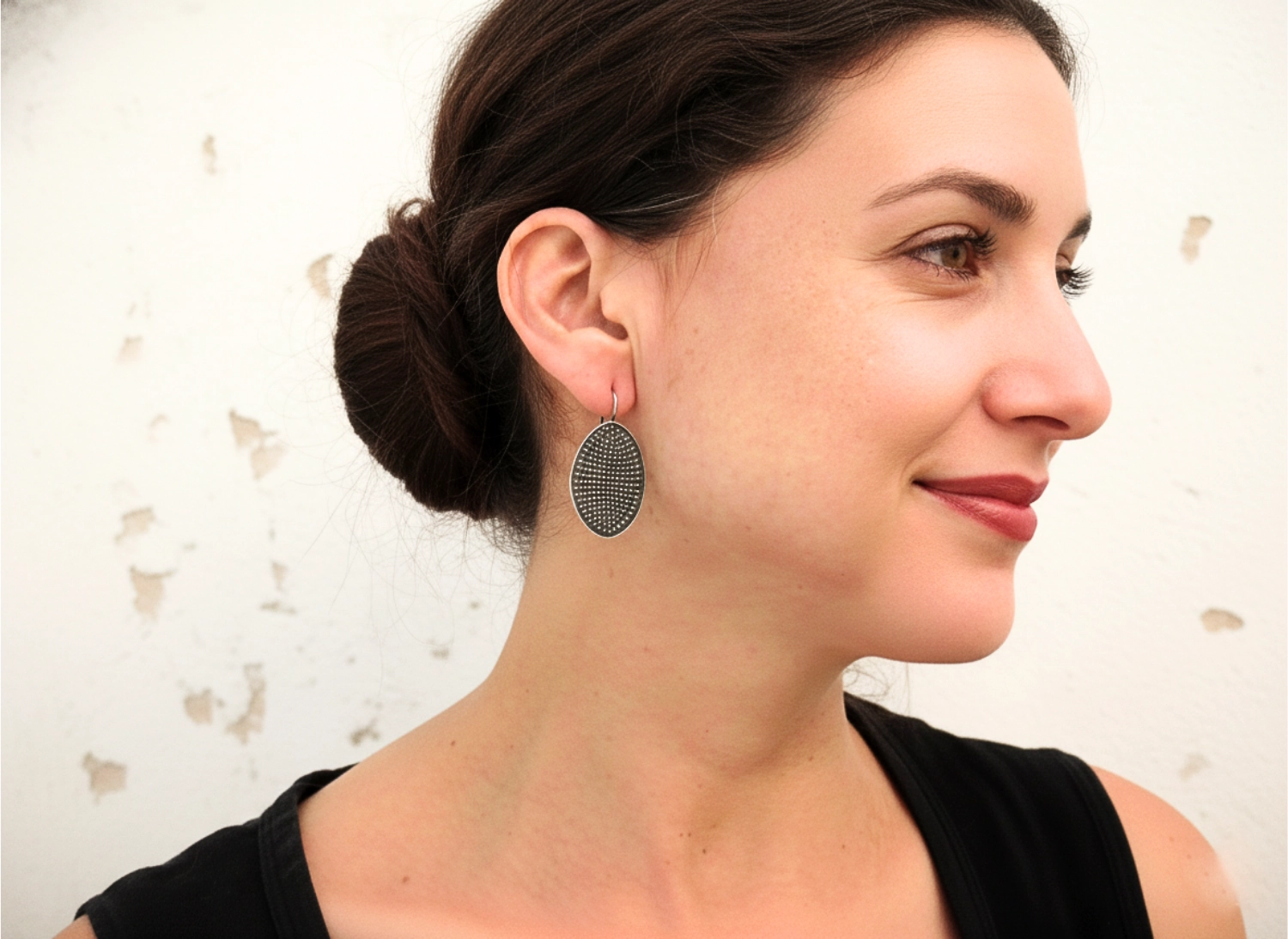 Embossed Pattern Oxidized Silver Dangle Earrings