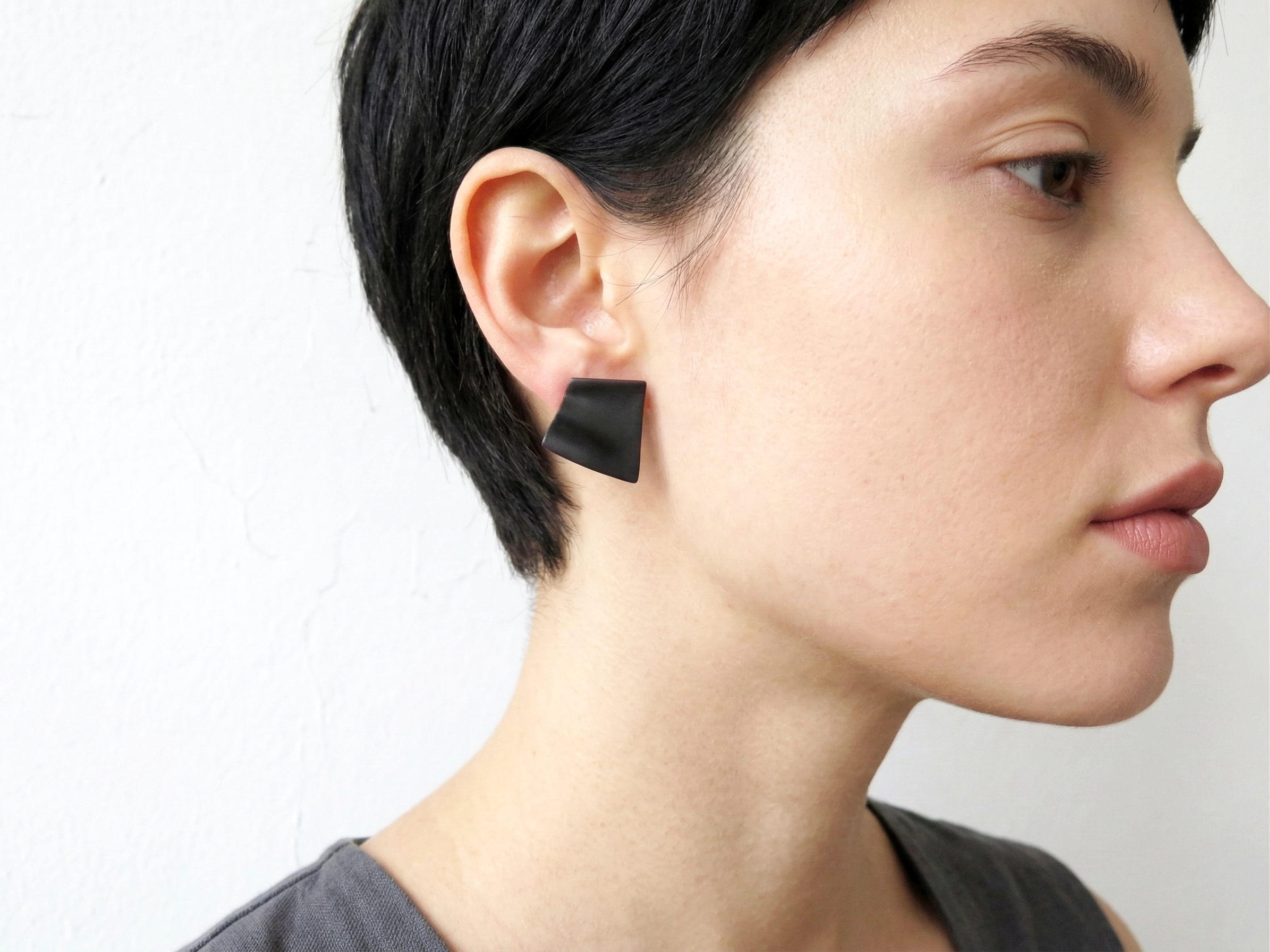 Asymmetrical Oxidized Silver Folded Earrings