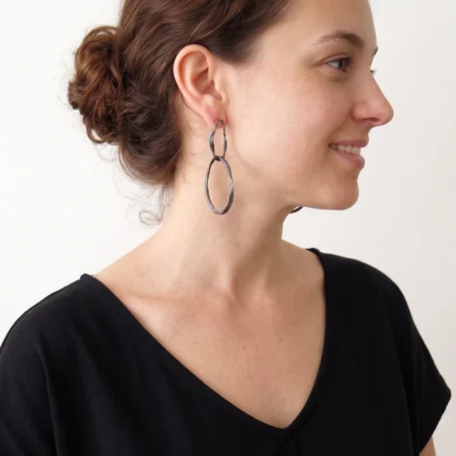 Long Sculptural Oxidized Silver Earrings