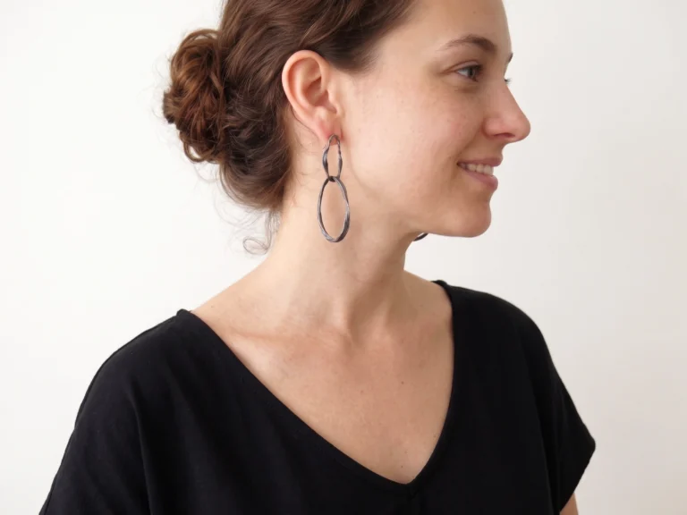 Long Sculptural Oxidized Silver Earrings