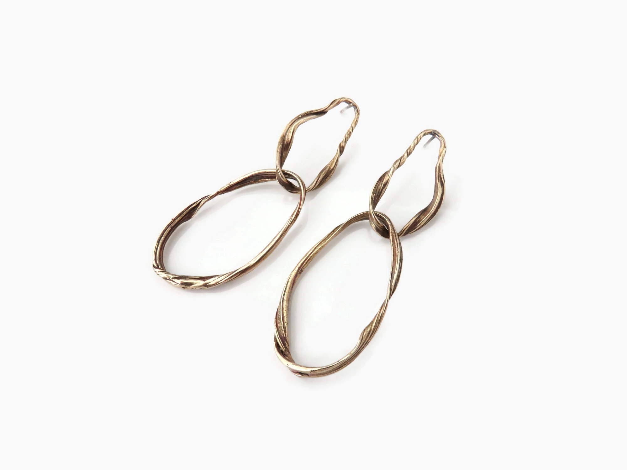 Long Patinated Bronze Dangle Earrings