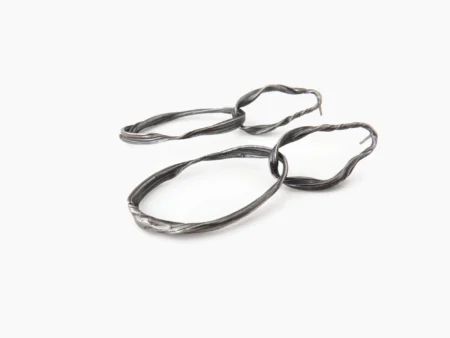 Long Sculptural Oxidized Silver Earrings