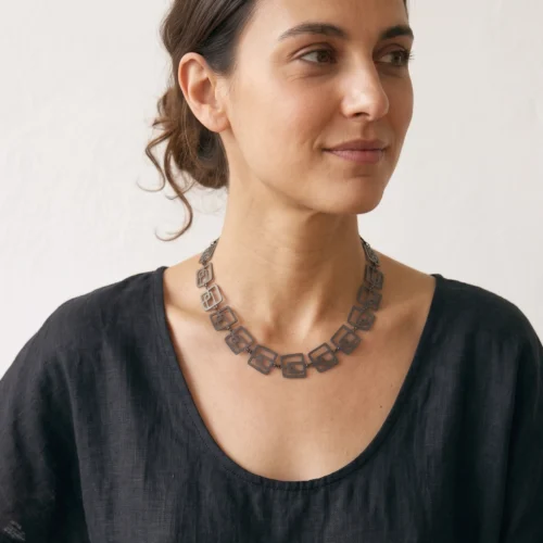 Modernist Oxidized Silver Necklace