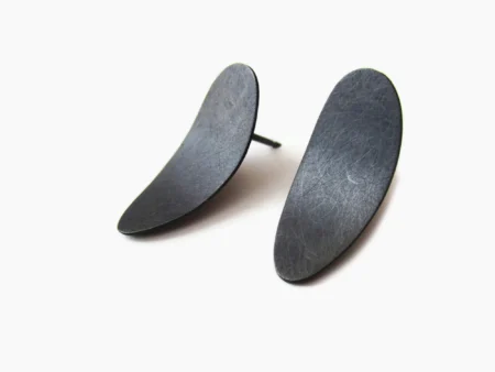 Oxidized Silver Oval Stud Earrings