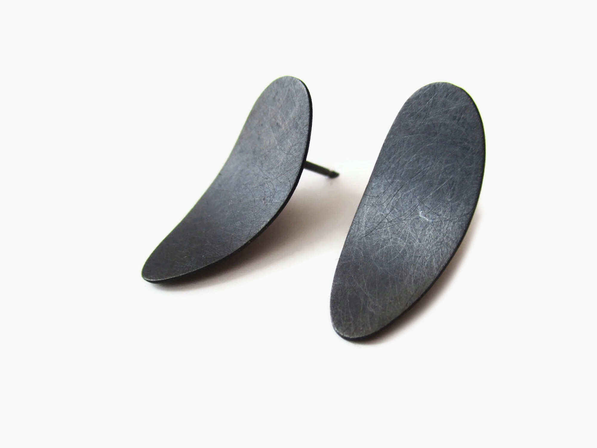 Oxidized Silver Oval Stud Earrings