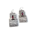 Silver Plated Red Enamel Dangle Earrings