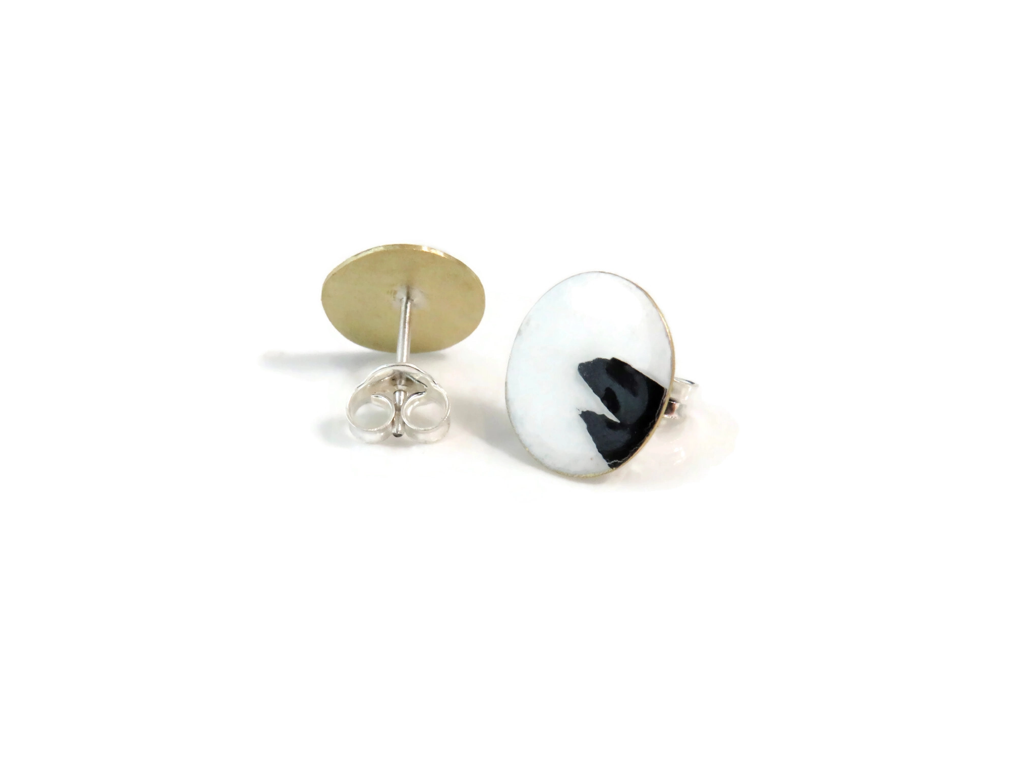 Black and white enamel stud earrings