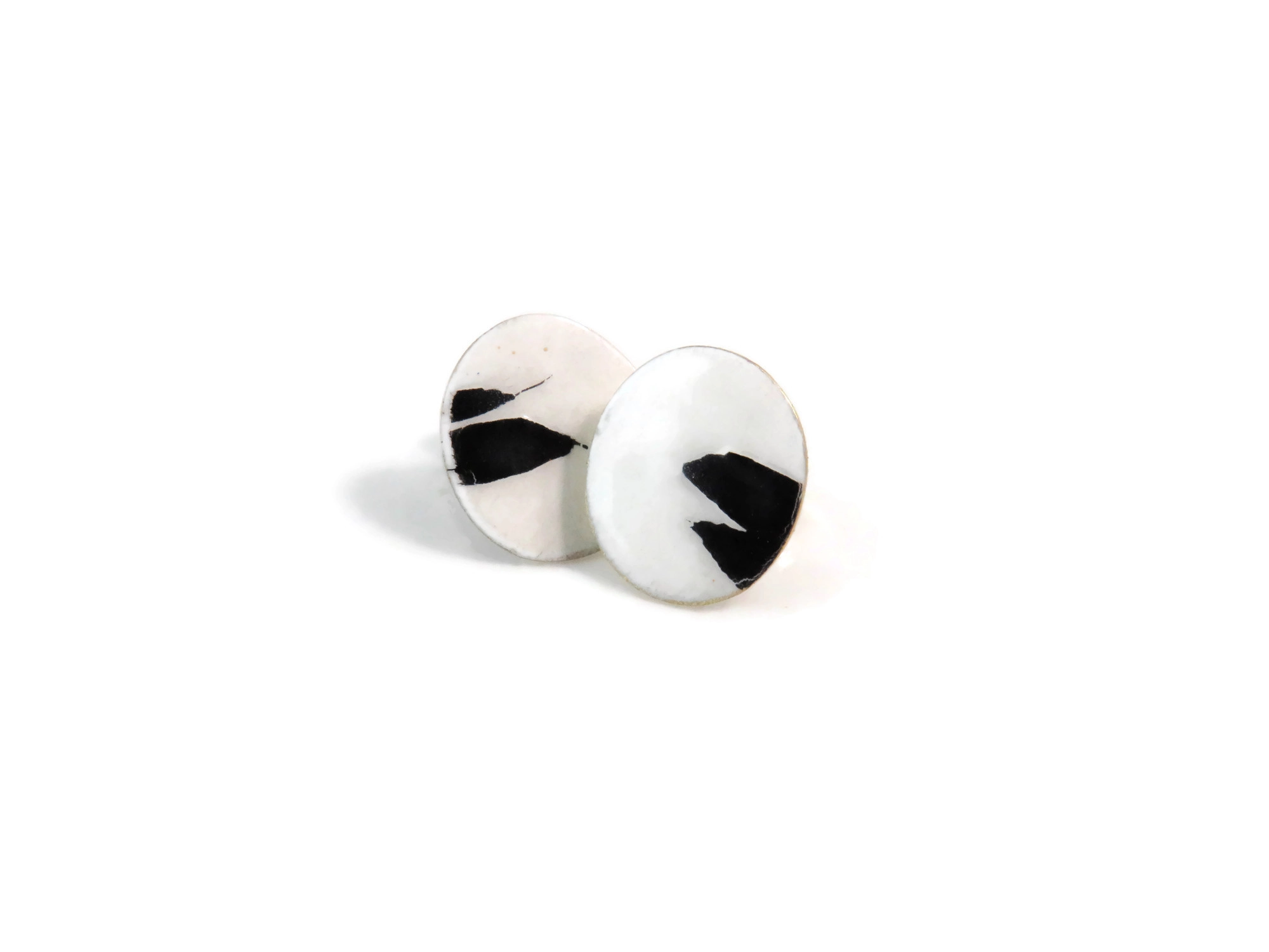Black and white enamel stud earrings