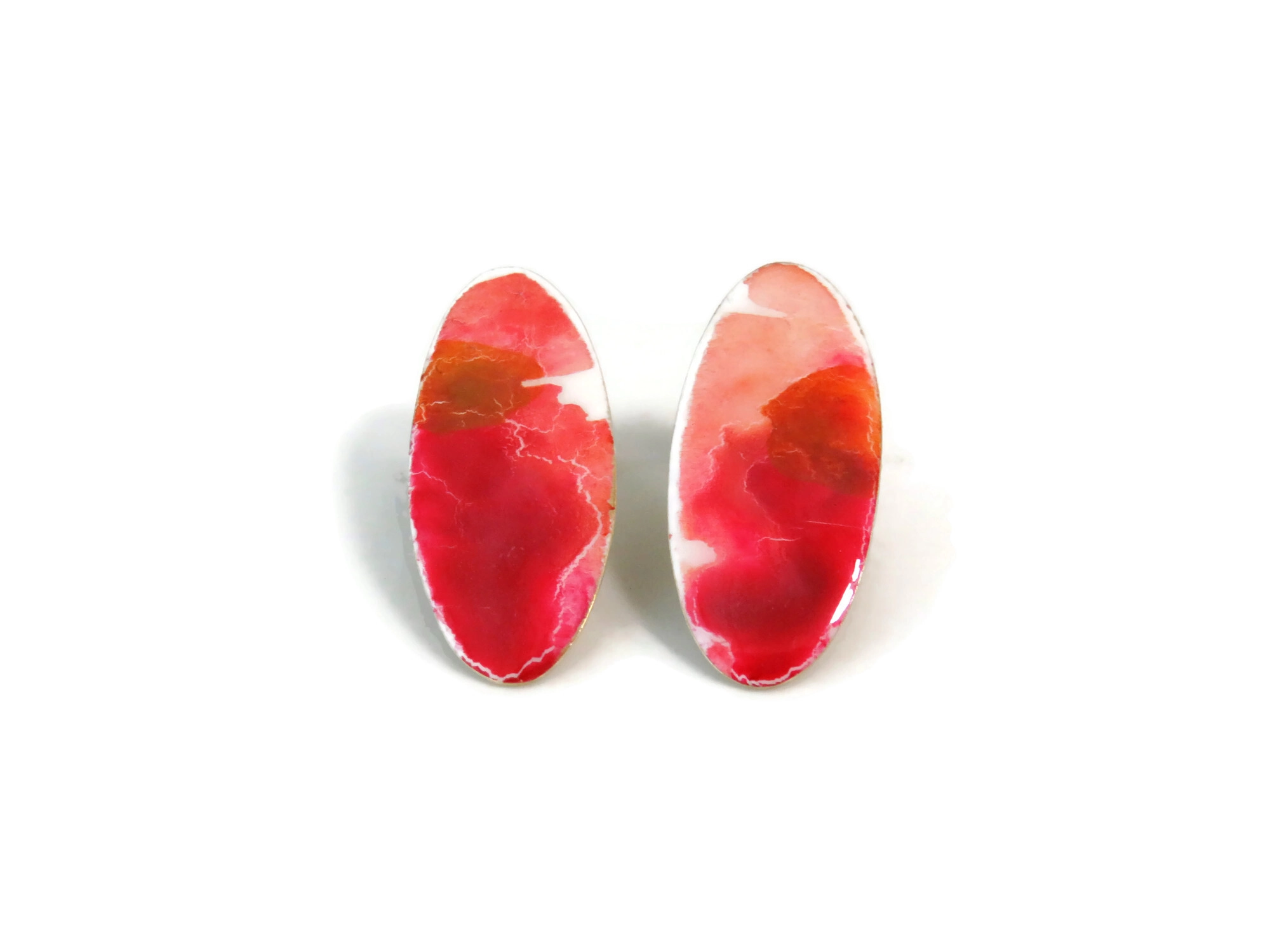 Hand-Painted Red Enamel Stud Earrings