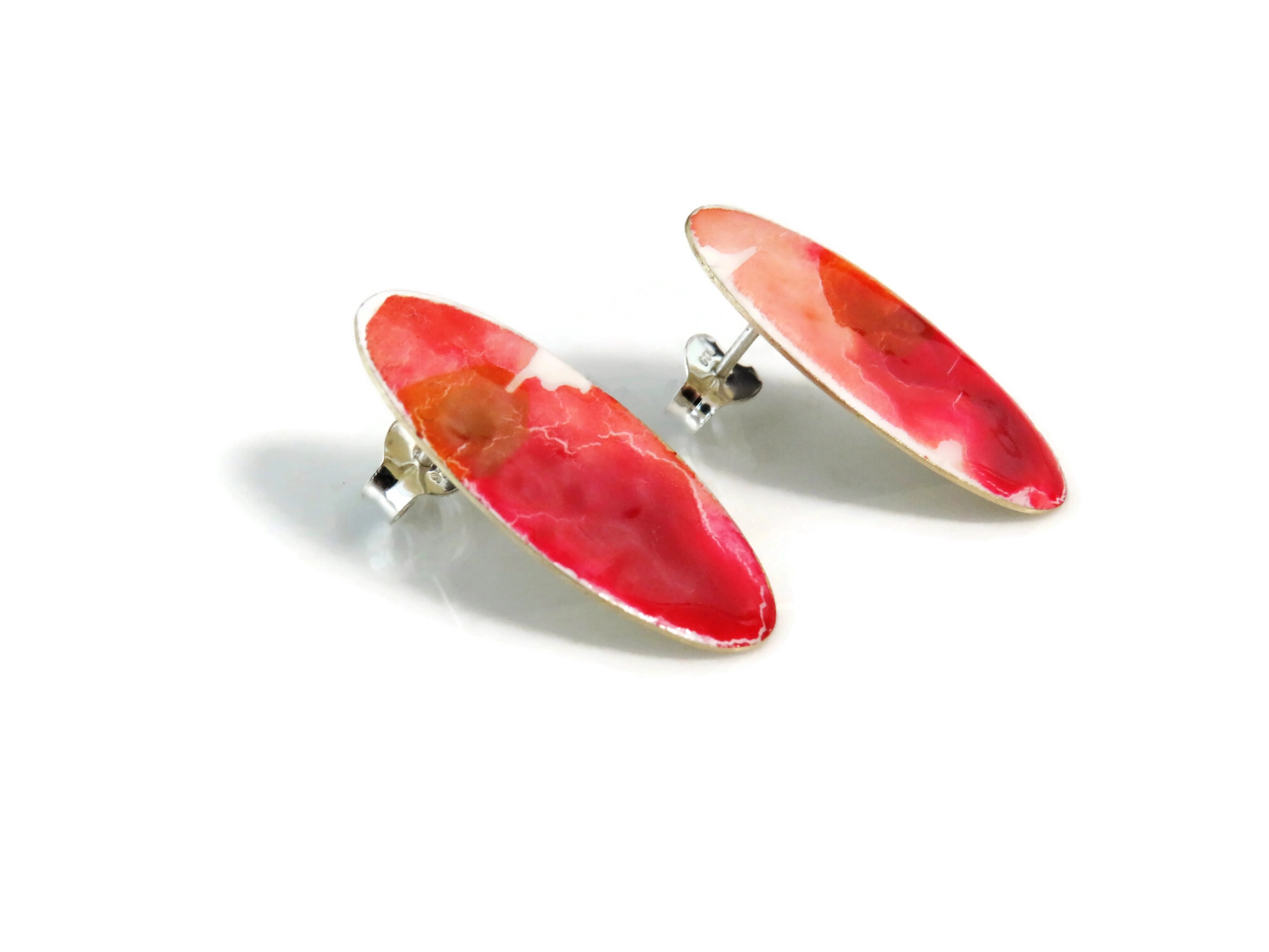 Hand-Painted Red Enamel Stud Earrings