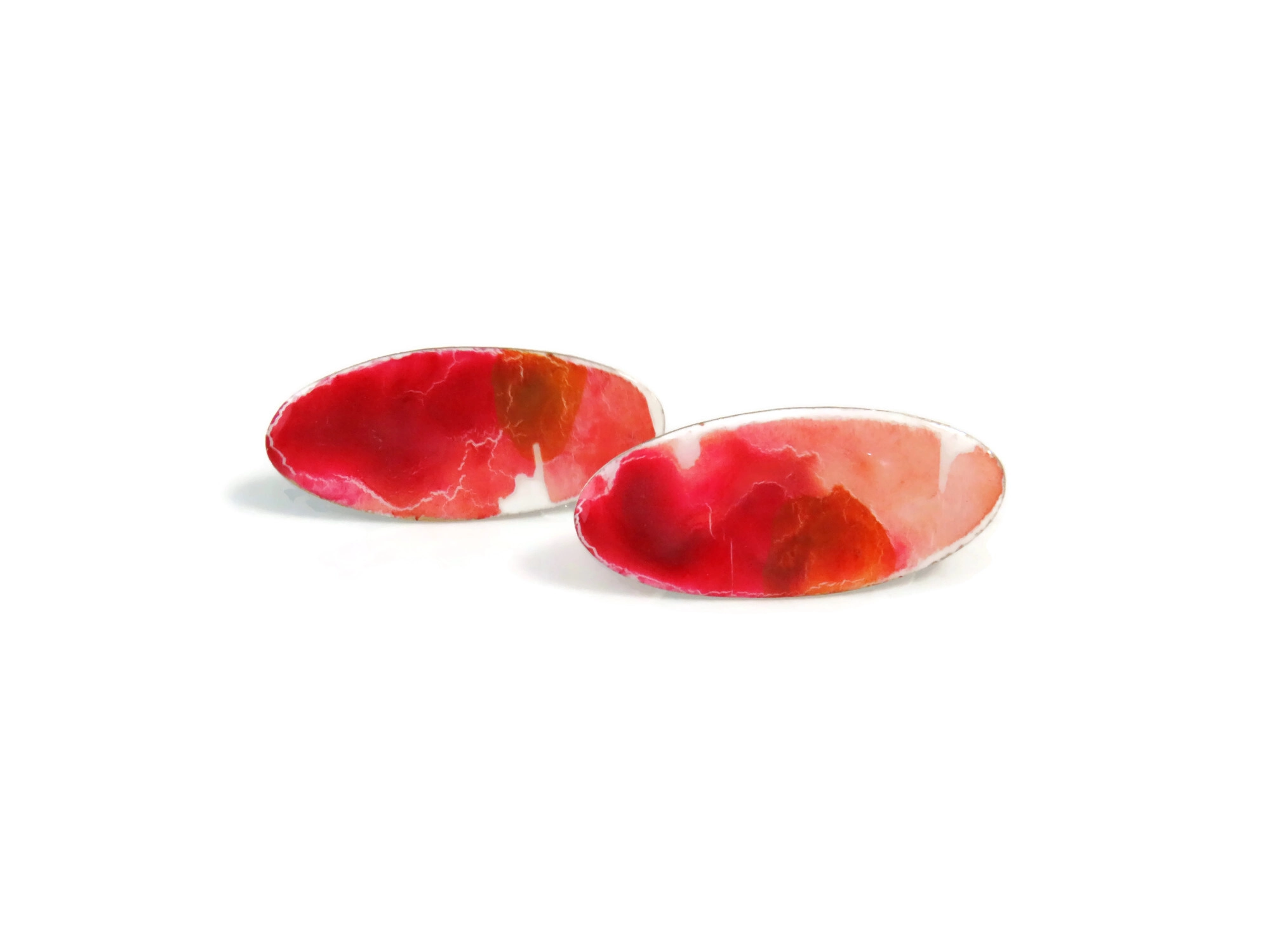 Hand-Painted Red Enamel Stud Earrings