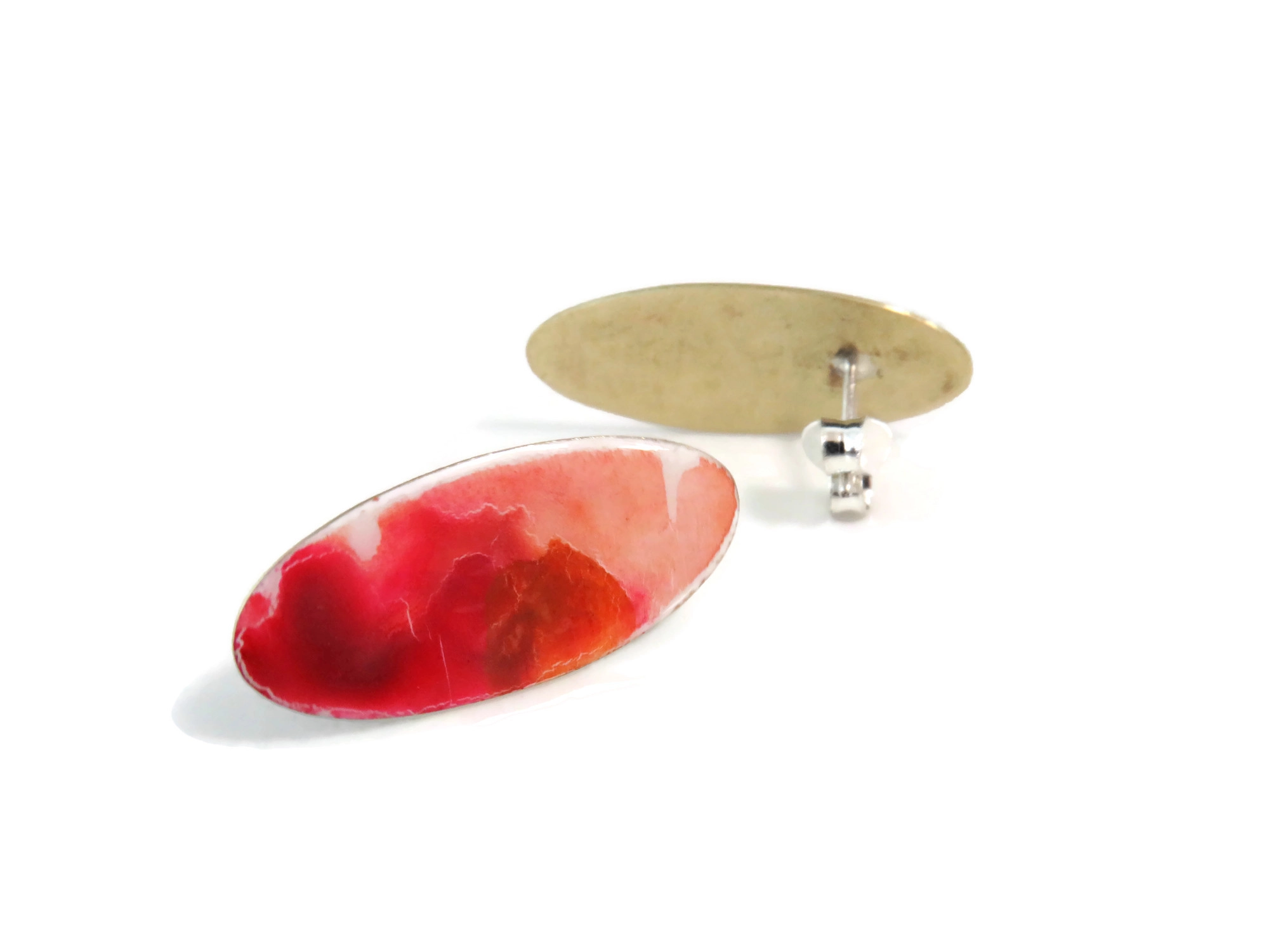Hand-Painted Red Enamel Stud Earrings