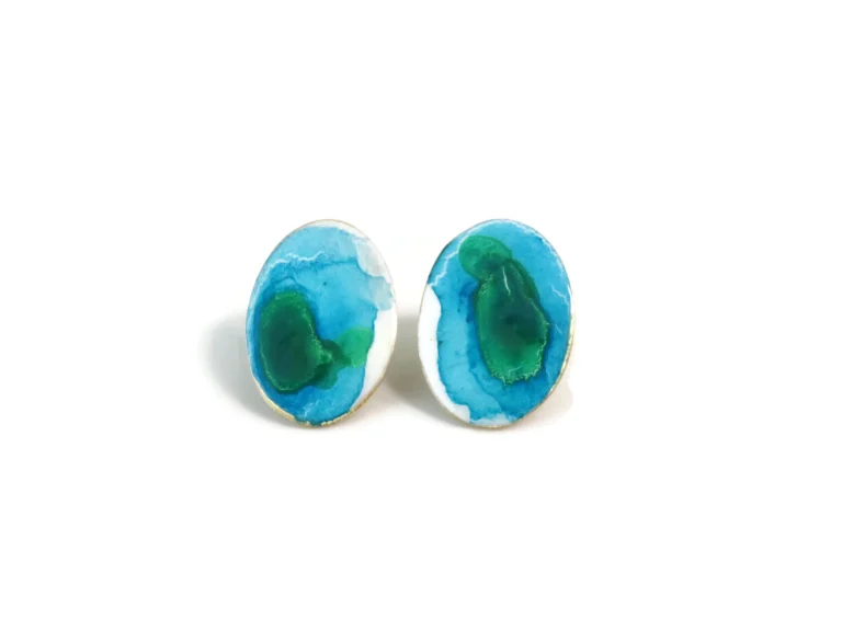 Blue Toned Enamel Stud Earrings