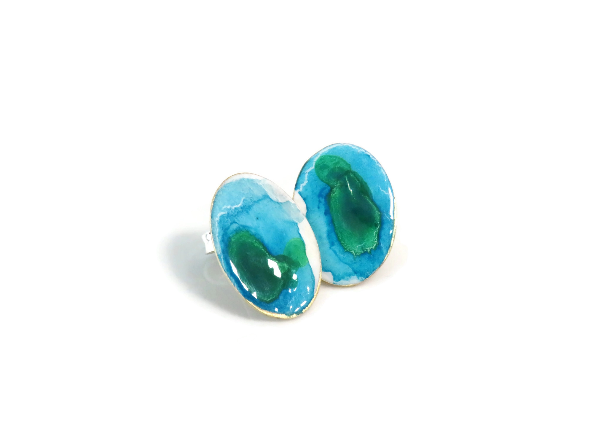 Blue Toned Enamel Stud Earrings