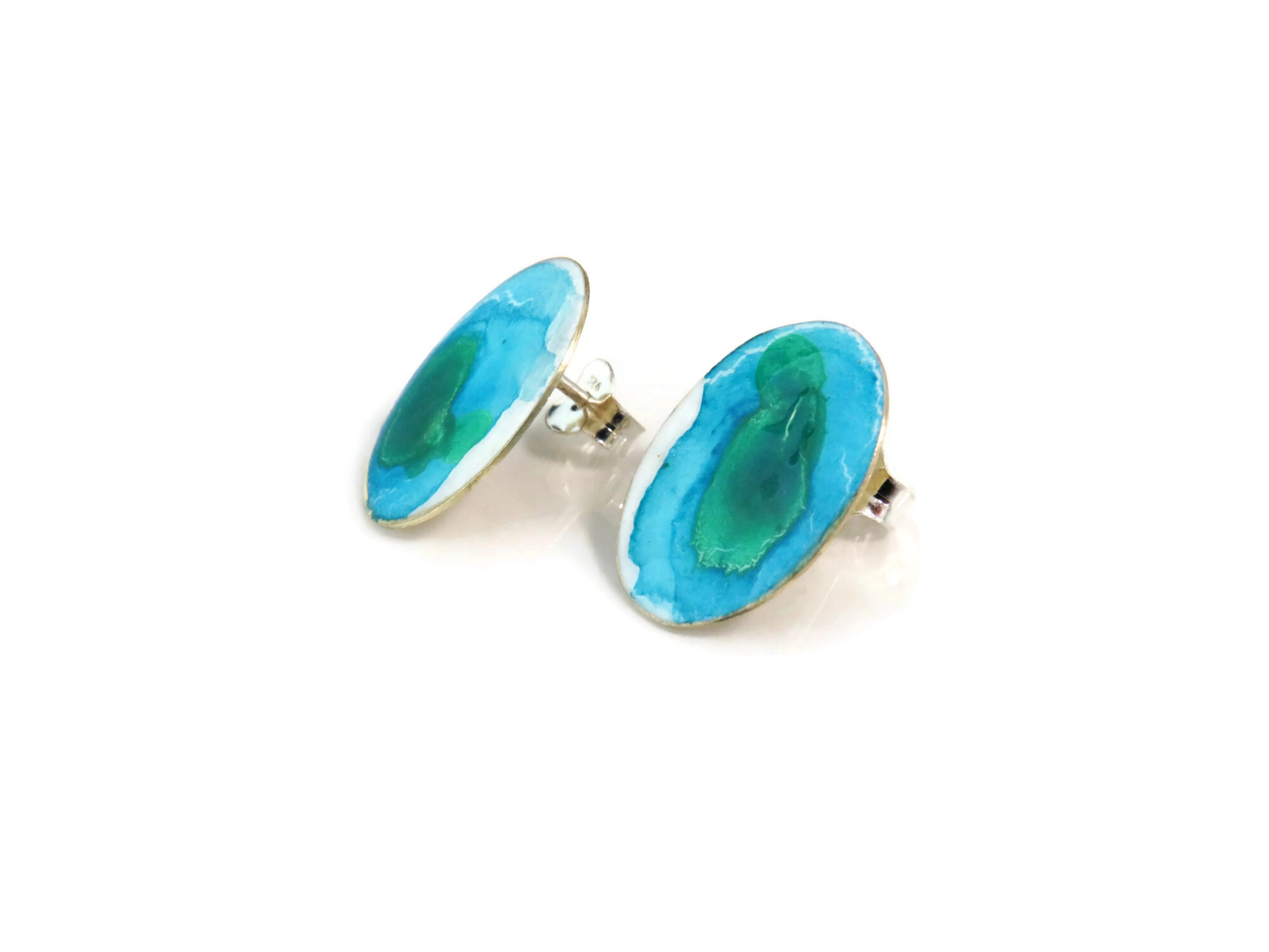 Blue Toned Enamel Stud Earrings