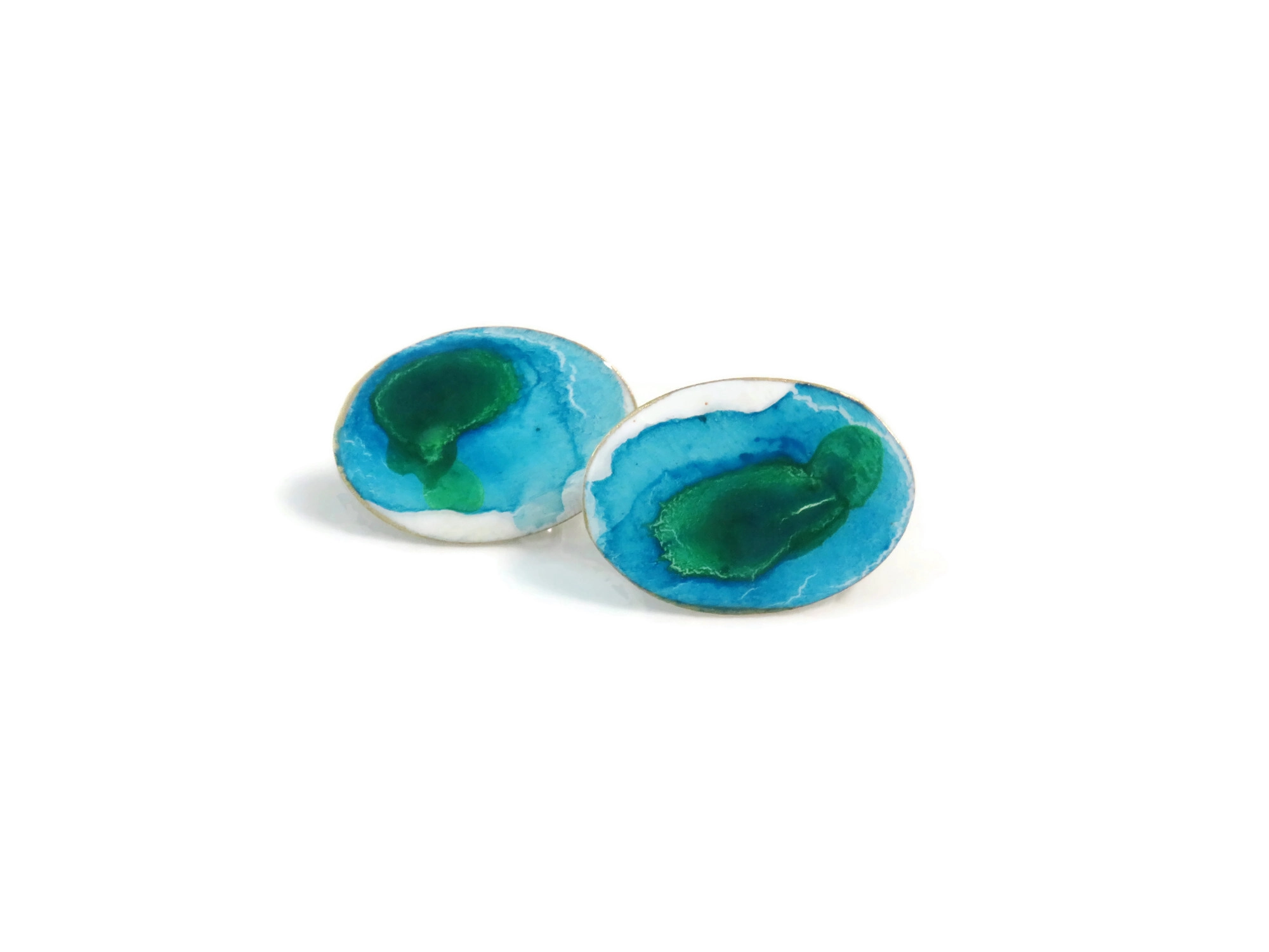 Blue Toned Enamel Stud Earrings