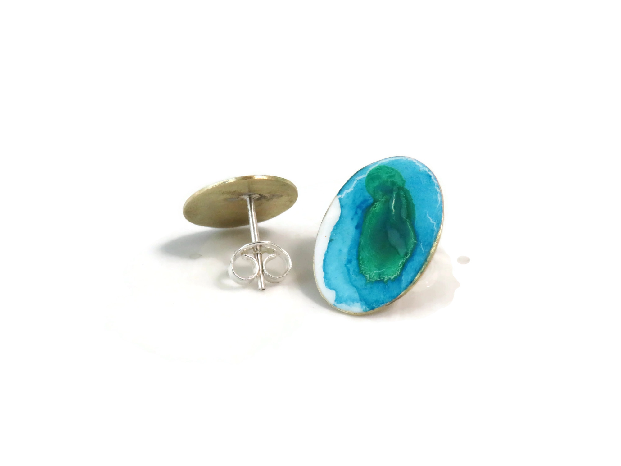 Blue Toned Enamel Stud Earrings