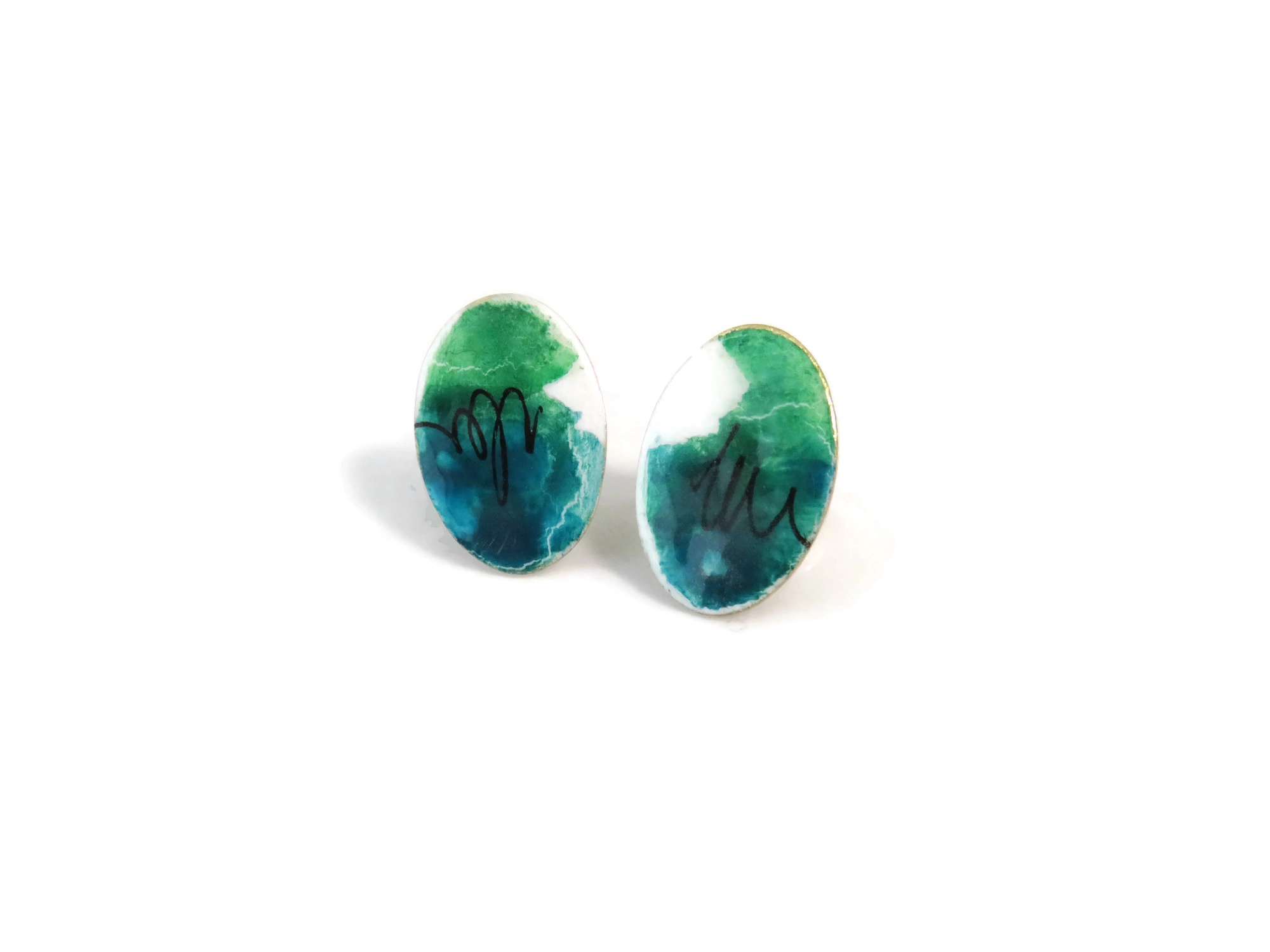 Blue and Green Enamel Stud Earrings