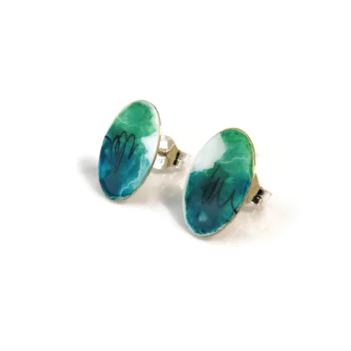 Blue and Green Enamel Stud Earrings