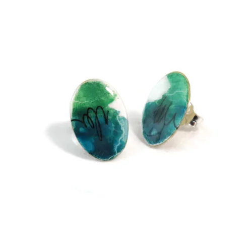 Blue and Green Enamel Stud Earrings