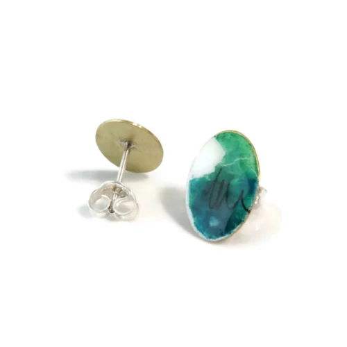Blue and Green Enamel Stud Earrings