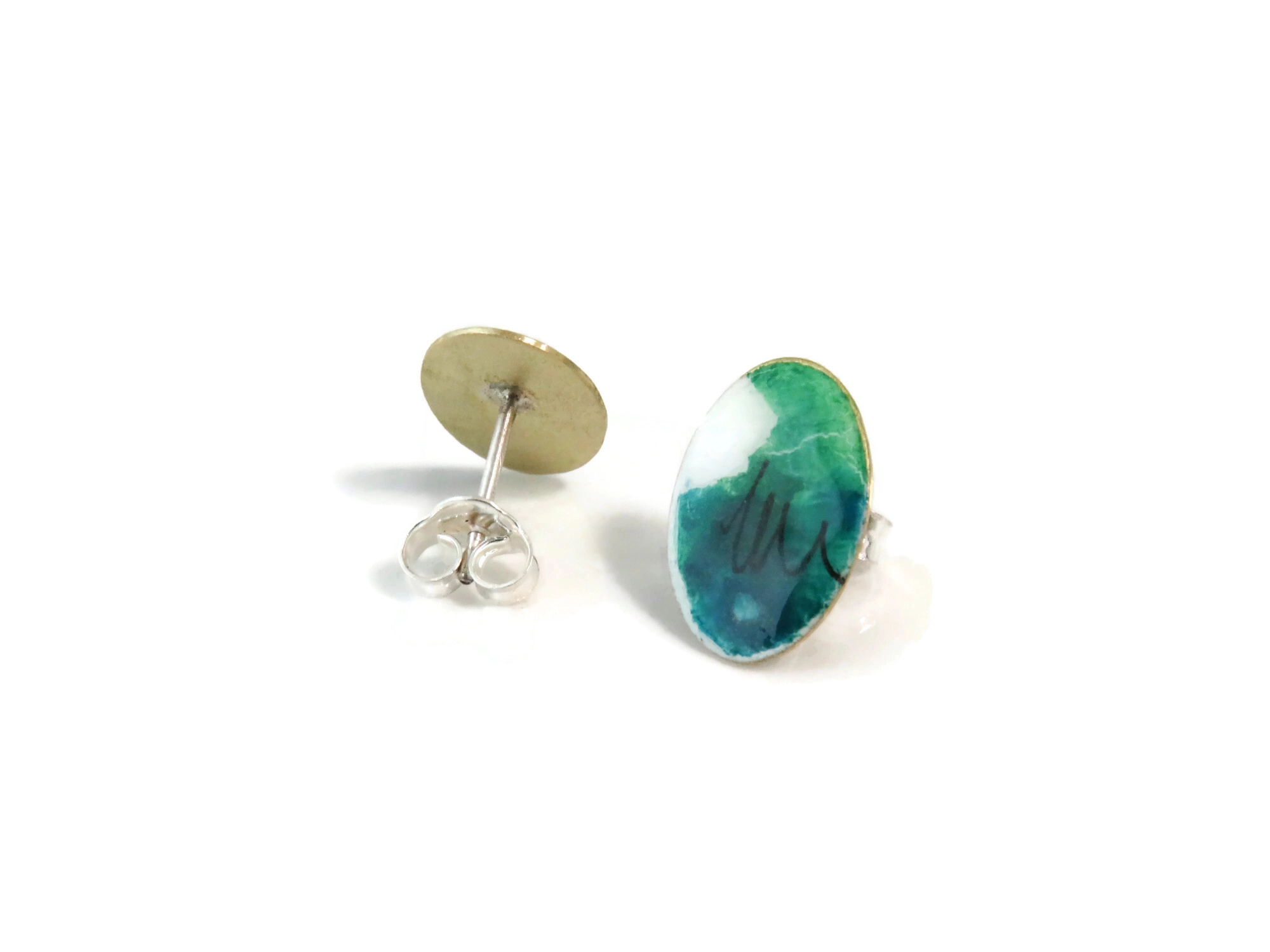 Blue and Green Enamel Stud Earrings