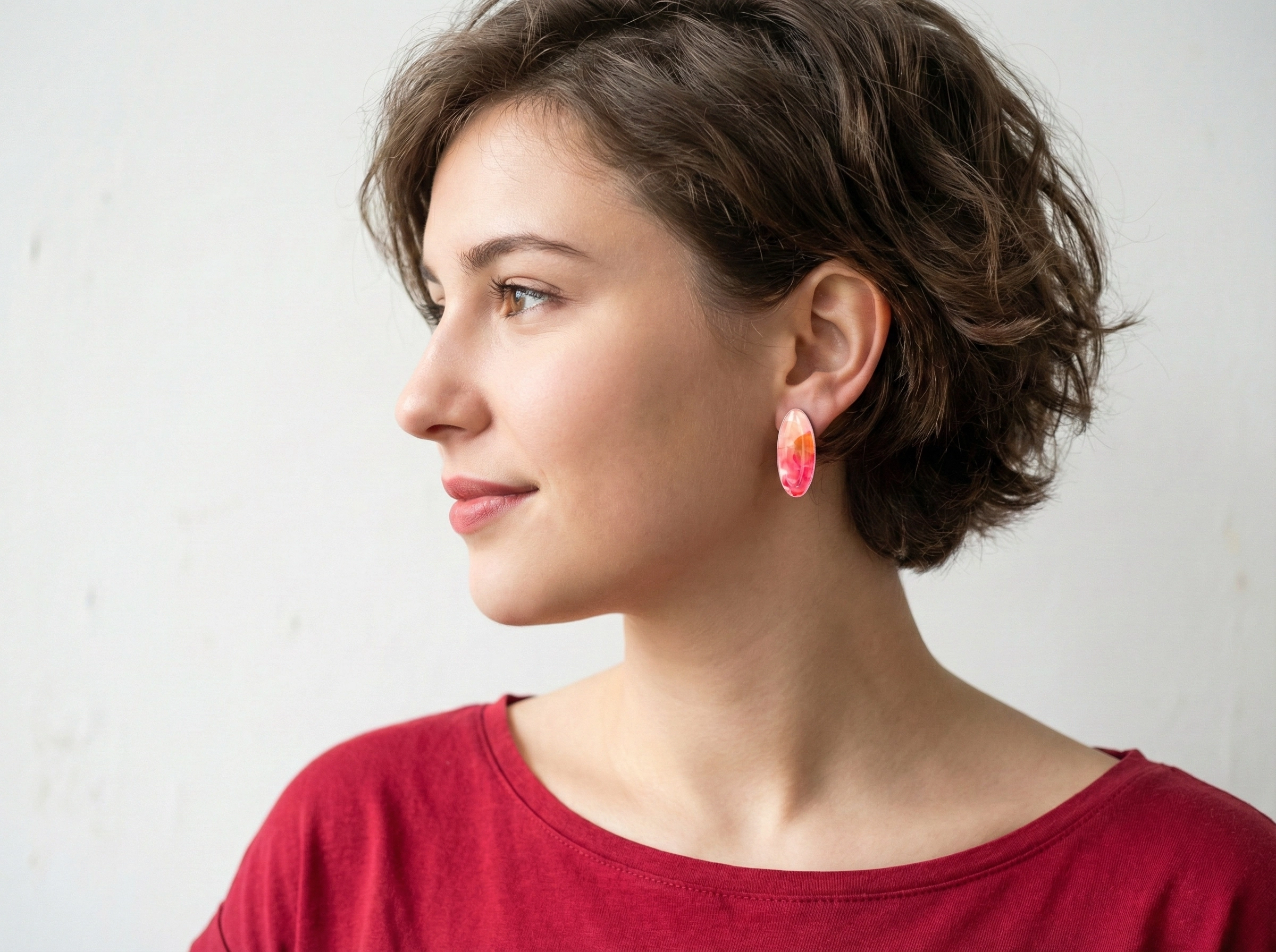 Hand-Painted Red Enamel Stud Earrings
