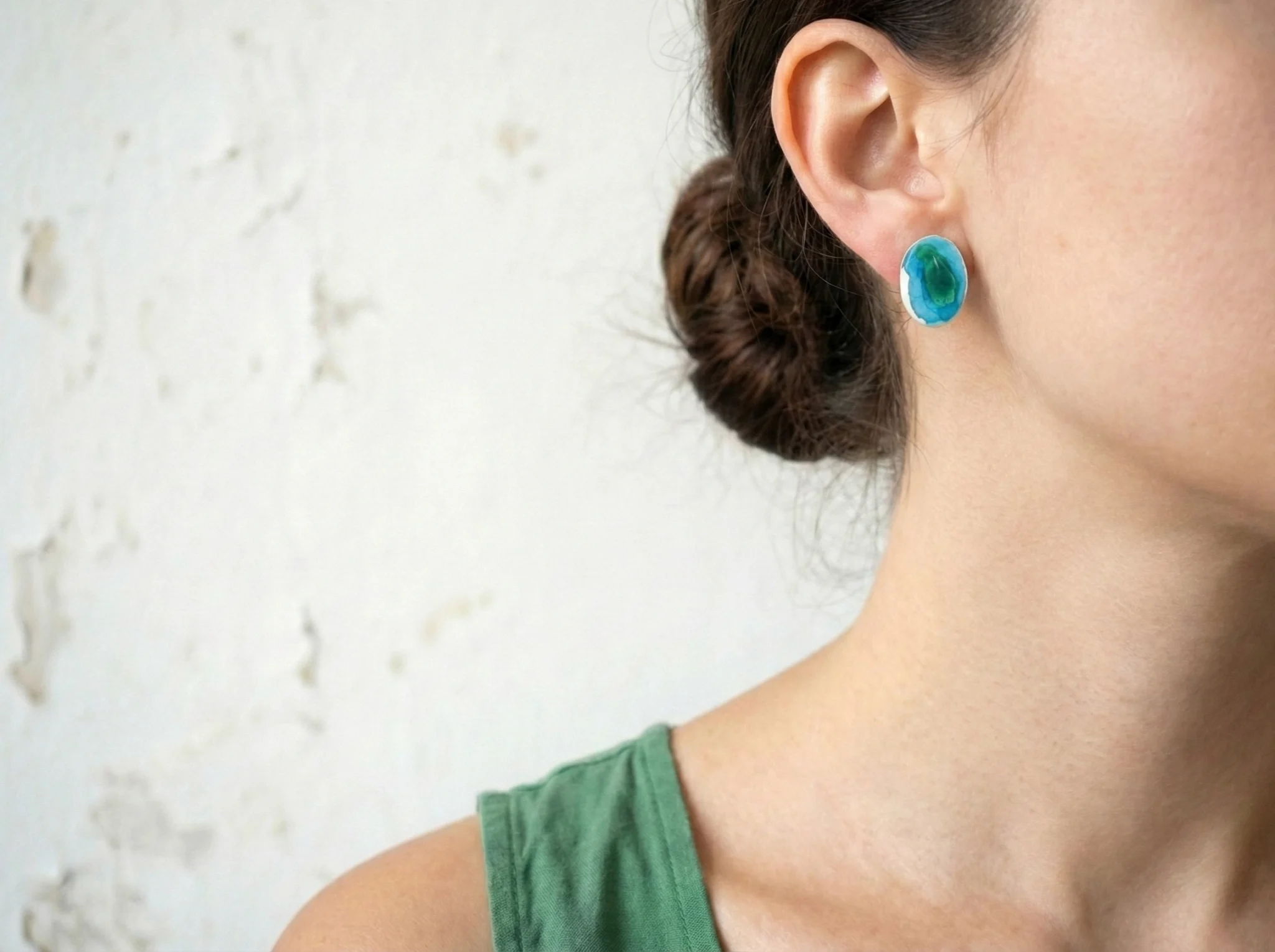 Blue Toned Enamel Stud Earrings