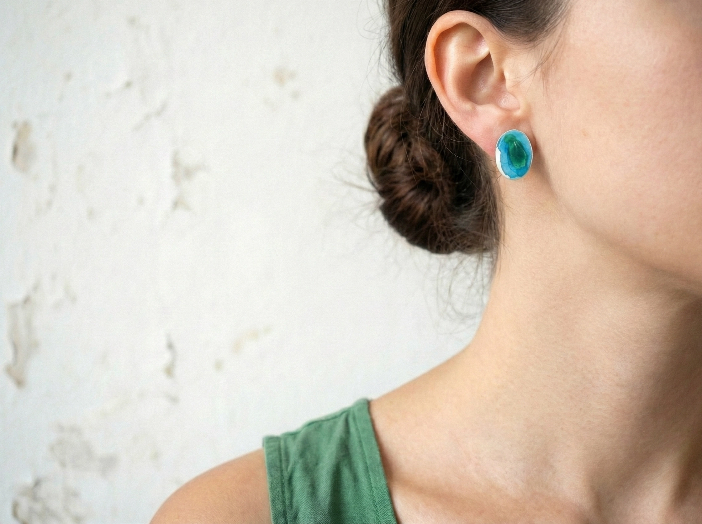 Blue Toned Enamel Stud Earrings