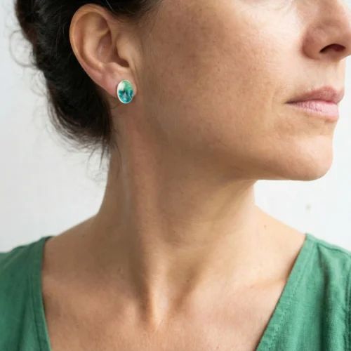 Blue and Green Enamel Stud Earrings