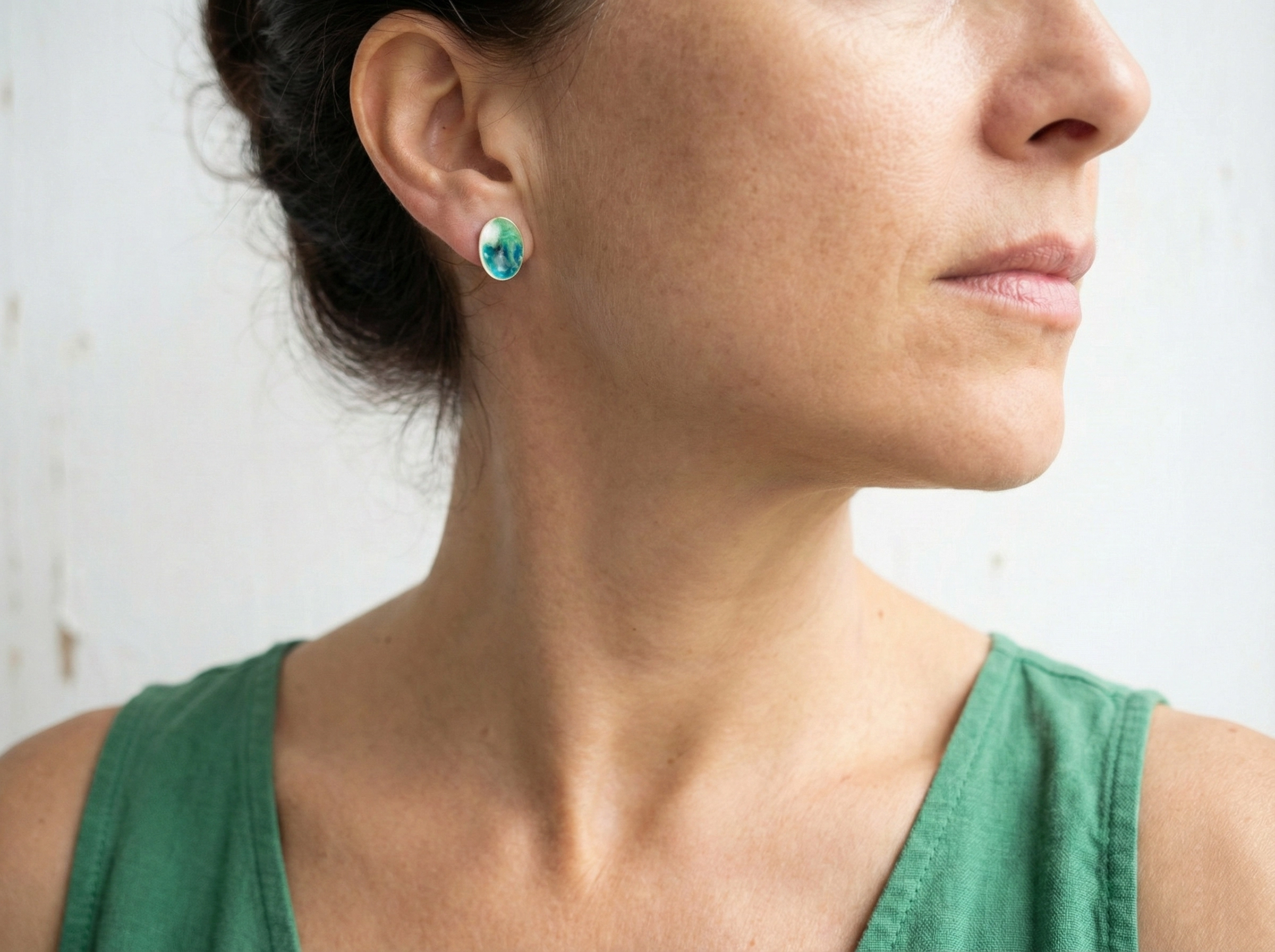 Blue and Green Enamel Stud Earrings