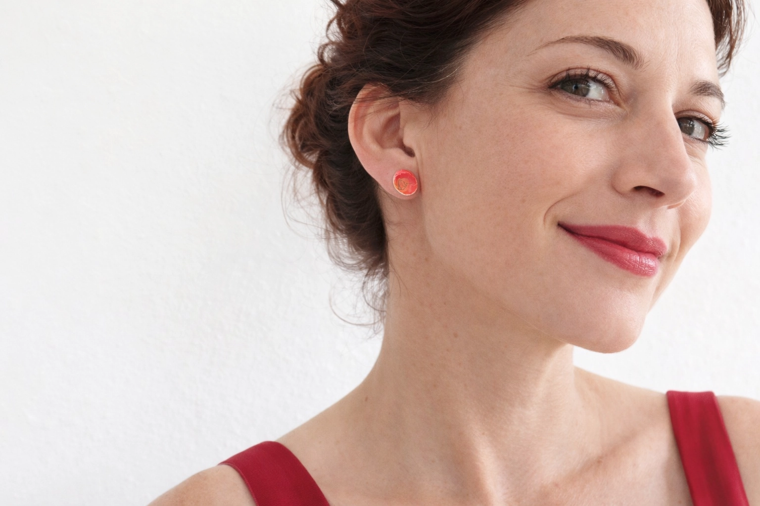 Small Hand Painted Red Enamel Stud Earrings