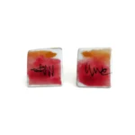 Square Red Enamel Stud Earrings