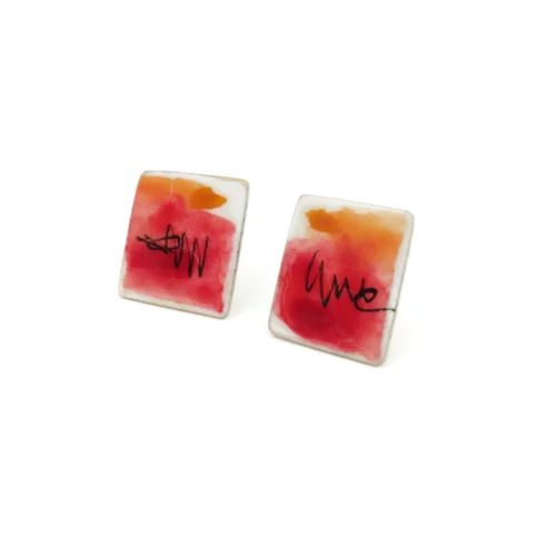 Square Red Enamel Stud Earrings