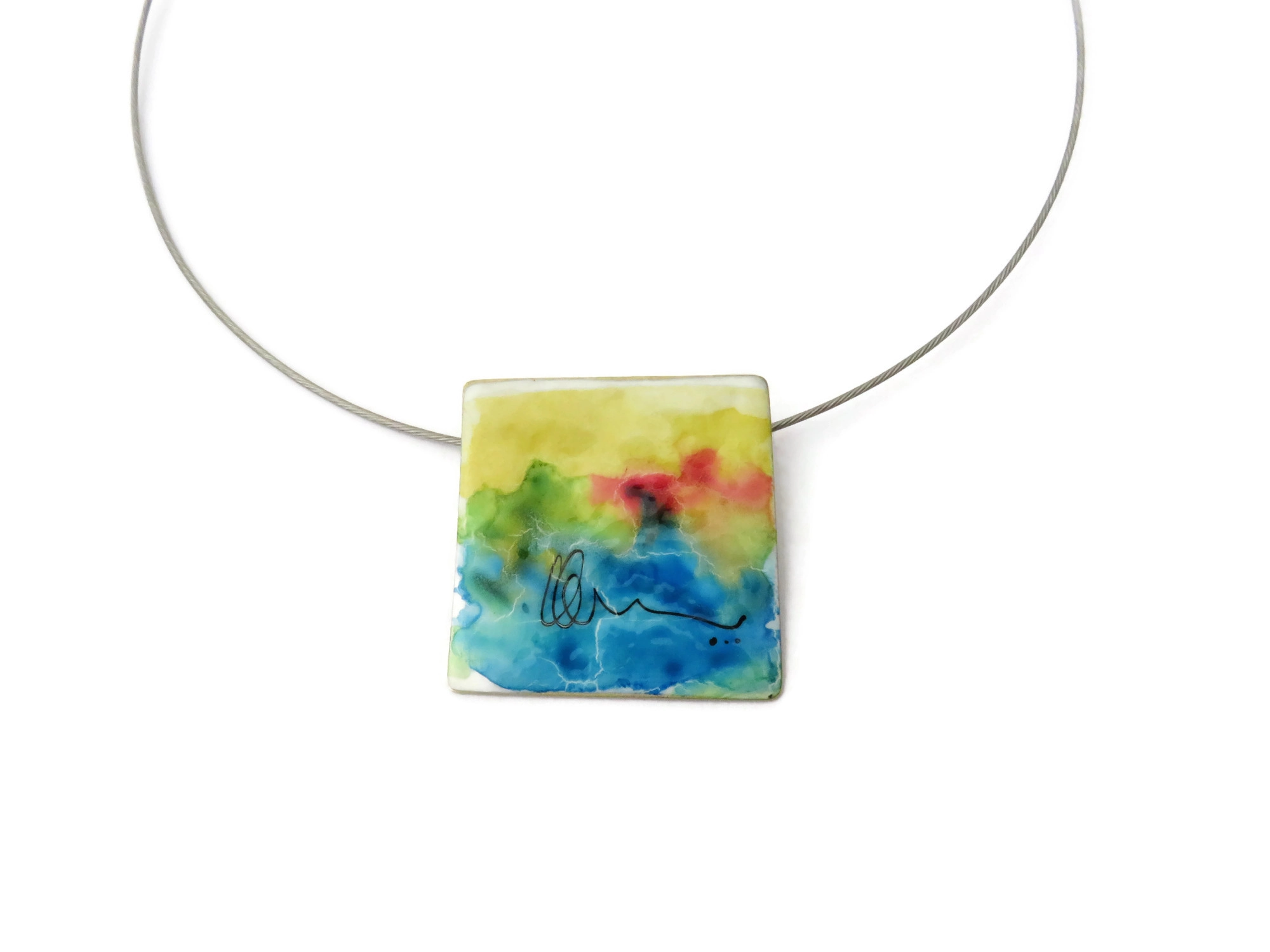 Hand Painted Square Enamel Pendant
