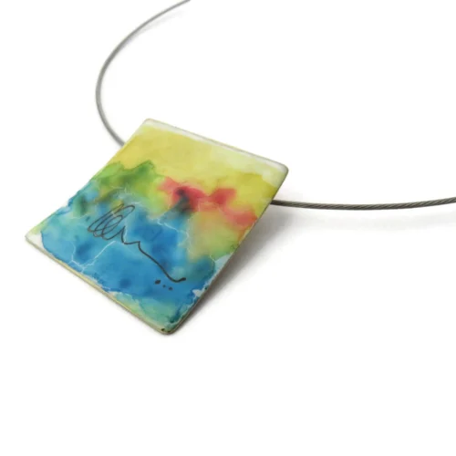 Hand Painted Square Enamel Pendant